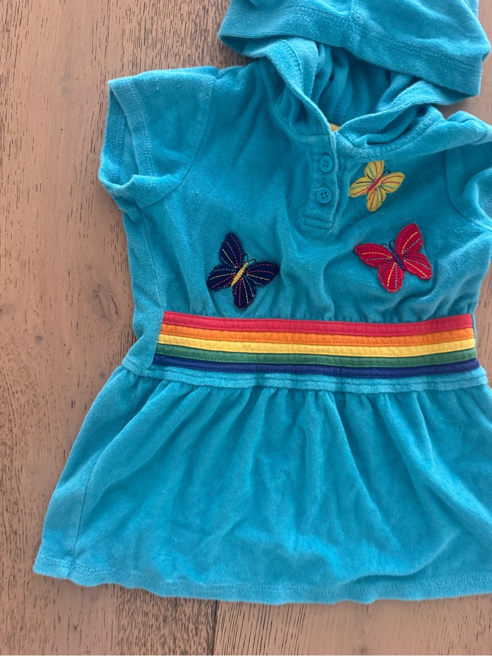 Hanna Andersson Teal Hooded Dress with Yellow Trim 2T - Picture 6 of 7